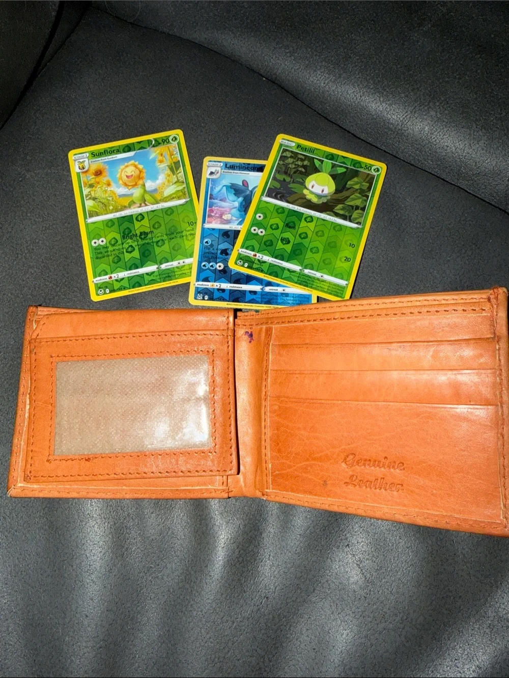 Handmade Guanajuato Leather Wallet - Brown and Tan with Pokemon cards
